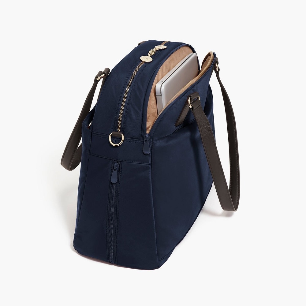 Lo & Sons O. G. 2 Travel Laptop Navy Blue Tone Bag Leather Handles NWOT